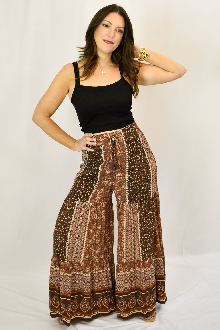 Lotus Café Block Print Tiered Palazzo Pant